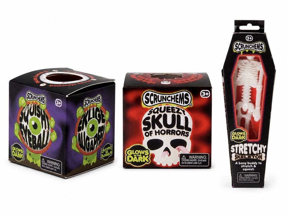 Schrunchems Halloween Squish Viral Bundle Glow In Dark Skeleton Skull Eyeball